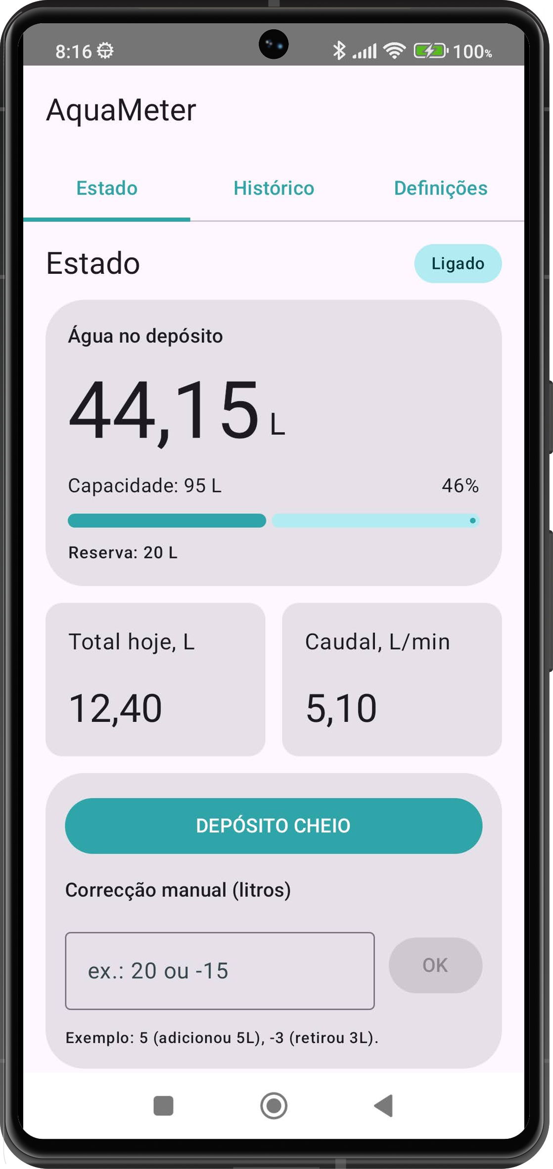 Aplicação AquaMeter - estado